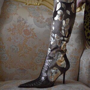 NEW GIANMARCO LORENZI Python,Pony Fur High knee shoes/boots EU 38, US 7,5, UK 5